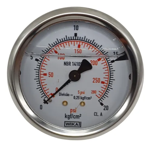 Manômetro 63mm 0-300 Kgf/cm² X 4500 PSI Horizontal c/glicerina